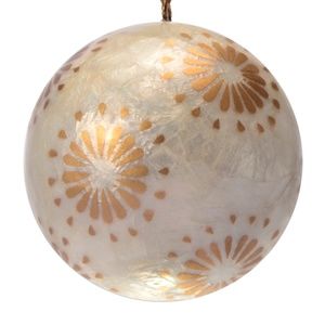 Snowy Twilight Lacquered Hand-made Painted Capiz Christmas Ornament